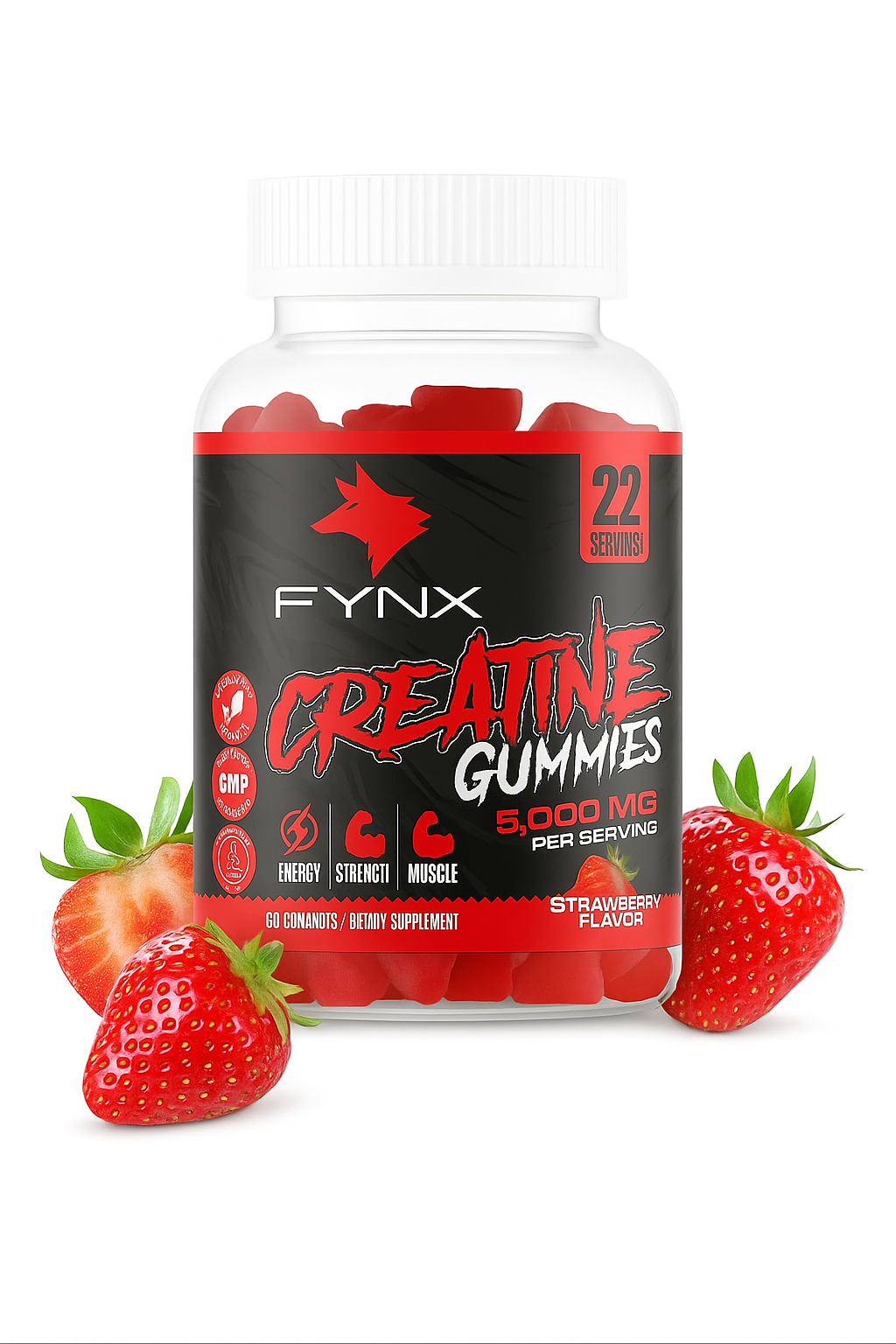 FYNX Creatine Gummies - 5,000 mg Per Serving | Strawberry Flavor | 120-90 Gummies | Gelatin-Free