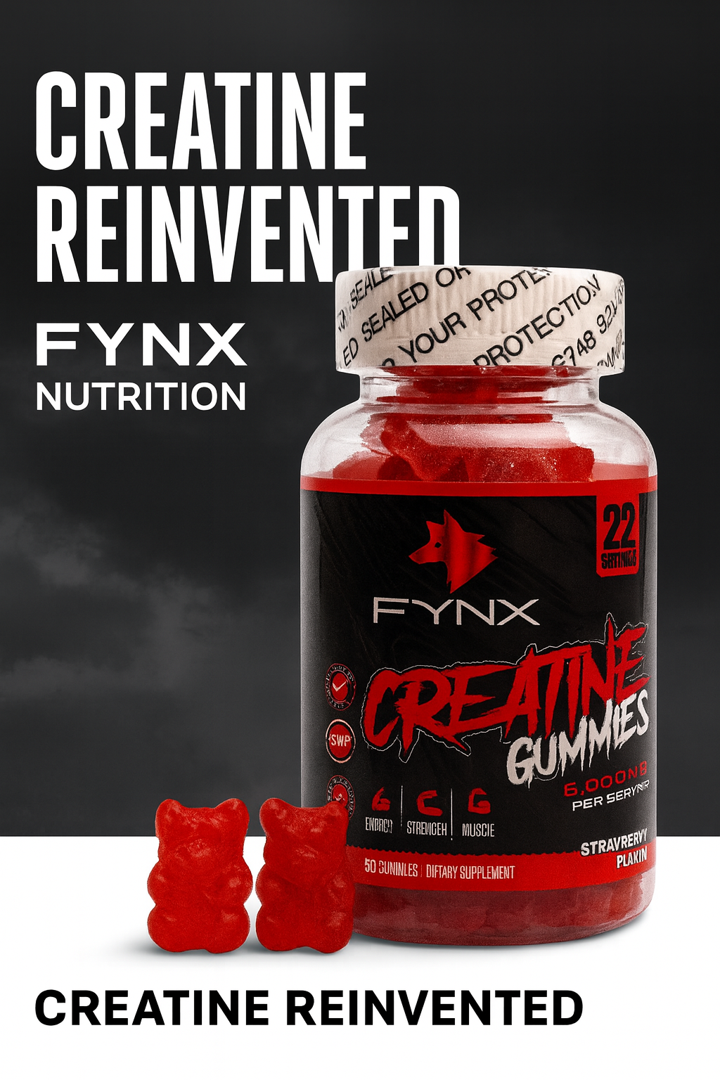 FYNX Creatine Gummies — 5,000 mg Per Serving | Strawberry Flavor | 90 Gummies | Gelatin-Free