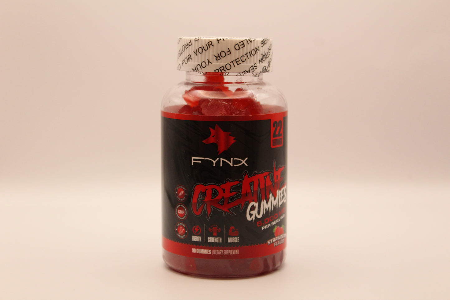 FYNX Creatine Gummies — 5,000 mg Per Serving | Strawberry Flavor | 90 Gummies | Gelatin-Free