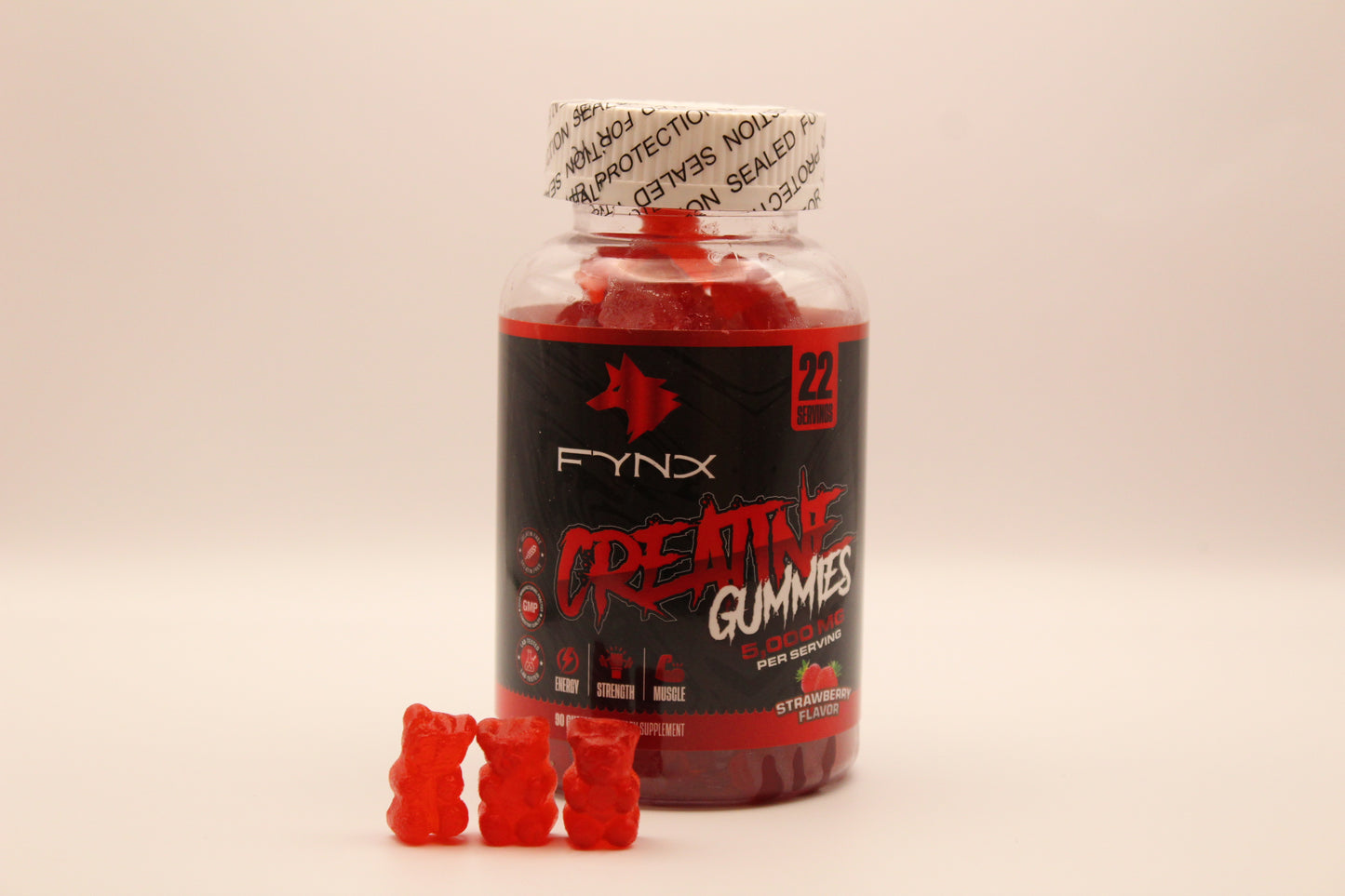 FYNX Creatine Gummies — 5,000 mg Per Serving | Strawberry Flavor | 90 Gummies | Gelatin-Free