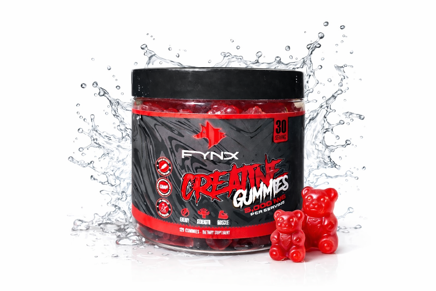 FYNX Creatine Gummies - 5,000 mg Per Serving | Strawberry Flavor | 120-90 Gummies | Gelatin-Free