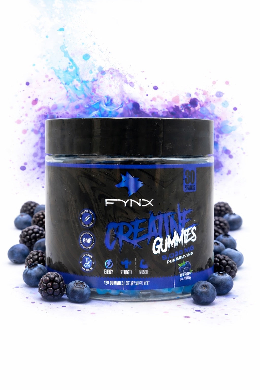 FYNX Creatine Gummies - 5g Creatine Monohydrate | Blueberry Flavor | 120 Gummies