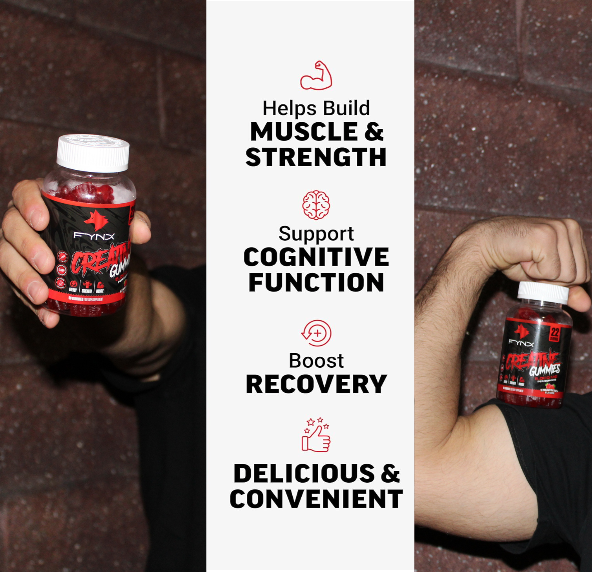 FYNX Creatine Gummies - 5,000 mg Per Serving | Strawberry Flavor | 120-90 Gummies | Gelatin-Free